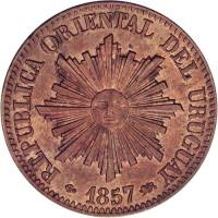 (№1857km8) Монета Уругвай 1857 год 5 Centeacute;simos